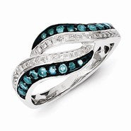 Sterling Silver Blue and White Diamond Swirl Ring