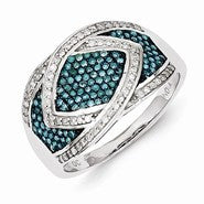 Sterling Silver w/Rhodium Plated Blue and White Diamond Ring