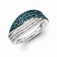 Sterling Silver Blue and White Diamond Ring