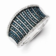 Sterling Silver Blue and White Diamond Ring