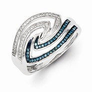 Sterling Silver Blue and White Diamond Ring