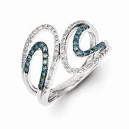 Sterling Silver w/Rhodium Plated Blue & White Diamond Swirl Ring