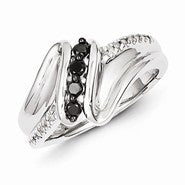 Sterling Silver White & Black Diamond Ring