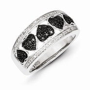 Sterling Silver Black/White Diamond Heart Ring