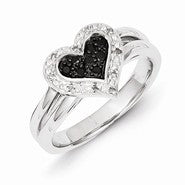 Sterling Silver White & Black Diamond Heart Ring