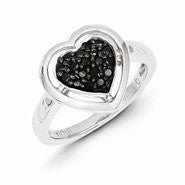 Sterling Silver Black Diamond Heart Shape Ring