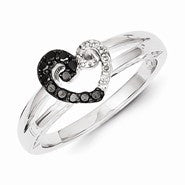 Sterling Silver White & Black Diamond Heart Ring