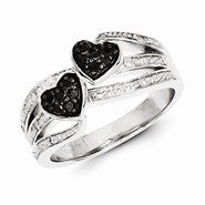 Sterling Silver White & Black Diamond Hearts Ring