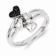 Sterling Silver White & Black Diamond Heart Ring