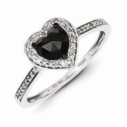 Sterling Silver Black and White Diamond Heart Ring