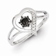 Sterling Silver Black & White Diamond Heart Ring