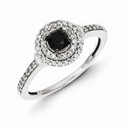 Sterling Silver Black and White Diamond Round Ring