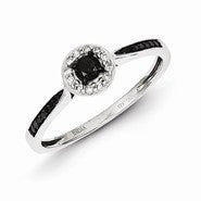 Sterling Silver Black and White Diamond Round Ring