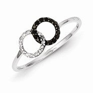 Sterling Silver Black & White Diamond Double Circle Ring