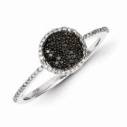 Sterling Silver Black and White Diamond Round Ring