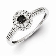 Sterling Silver Black and White Diamond Round Ring