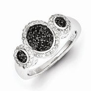 Sterling Silver Black Diamond Triple Oval Ring