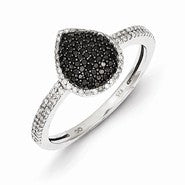 Sterling Silver Black and White Diamond Teardrop Ring