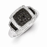 Sterling Silver Black & White Diamond Square Ring