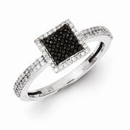 Sterling Silver Black and White Diamond Square Ring