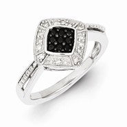 Sterling Silver Black Diamond & Small Diamond Shape Ring