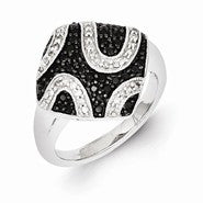 Sterling Silver Black Diamond & Diamond Shape Ring