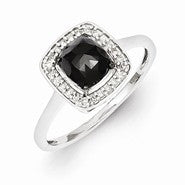 Sterling Silver Black and White Diamond Square Ring