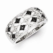 Sterling Silver w/Rhodium Plated Back & White Diamond Ring