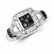 Sterling Silver Black & White Diamond Ring