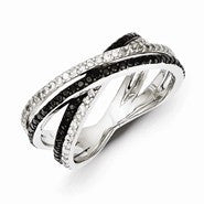 Sterling Silver White & Black Diamond Patterned Ring