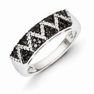 Sterling Silver White & Black Diamond Ring