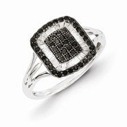 Sterling Silver Black and White Diamond Square Ring