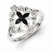 Sterling Silver White & Black Diamond Ring