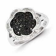 Sterling Silver Black Diamond Flower Ring