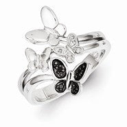 Sterling Silver White & Black Diamond Butterfly Ring