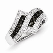 Sterling Silver Black Diamond Fancy Two Lined Ring