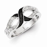 Sterling Silver White & Black Diamond Ring