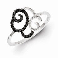 Sterling Silver Black and White Diamond Swirls Ring