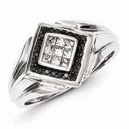 Sterling Silver w/Rhodium Plated Black and White Diamond Men's Ring