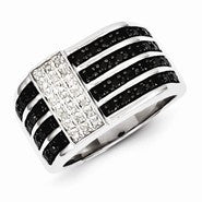 Sterling Silver w/Rhodium Plated Black and White Diamond Men's Ring