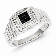 Sterling Silver Black and White Diamond Square Men's Ring