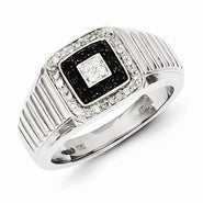 Sterling Silver w/Rhodium Plated Black and White Diamond Men's Ring