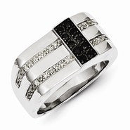 Sterling Silver w/Rhodium Plated Black and White Diamond Men's Ring