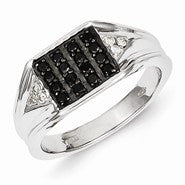 Sterling Silver w/Rhodium Plated Black and White Diamond Men's Ring