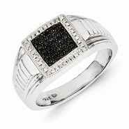 Sterling Silver w/Rhodium Plated Black and White Diamond Men's Ring