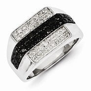 Sterling Silver w/Rhodium Plated Black and White Diamond Men's Ring