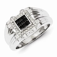 Sterling Silver Black and White Diamond Square Men's Ring