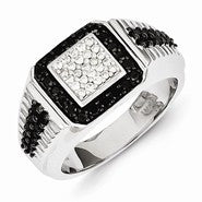 Sterling Silver w/Rhodium Plated Black and White Diamond Men's Ring