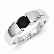 Sterling Silver Round Black Diamond Mens Ring