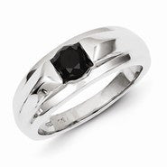 Sterling Silver Black Round Diamond Mens Ring